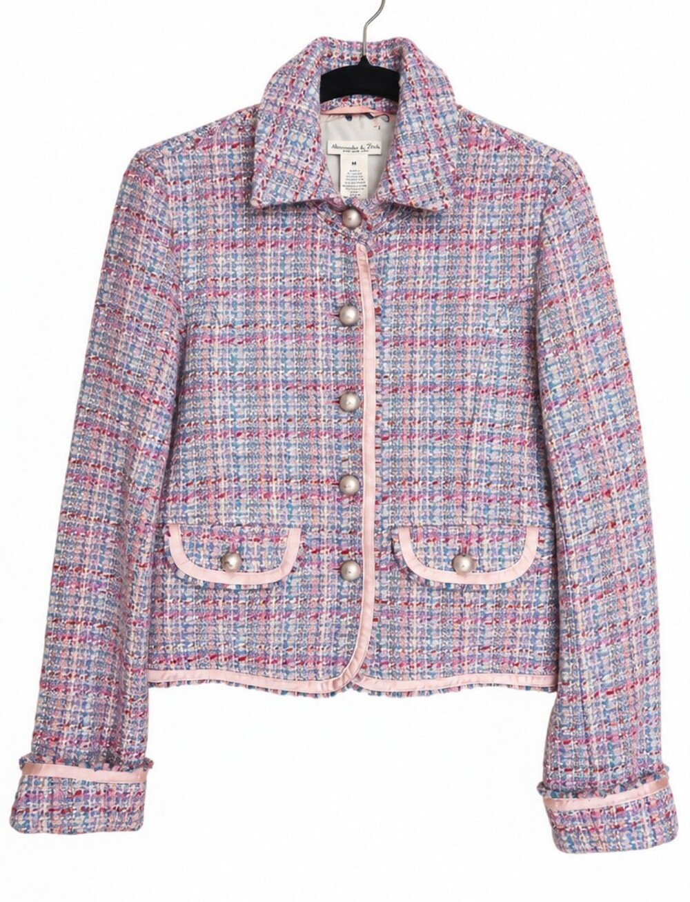 VINTAGE Y2K ABERCROMBIE & FITCH WOOL BLEND TWEED JACKET BLAZER MEDIUM COQUETTE - Picture 2 of 11